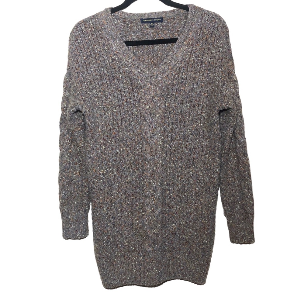 Adrienne Vittadini Womens Cable Knit Sweater Medium Brown V-Neckline Cozy Fall